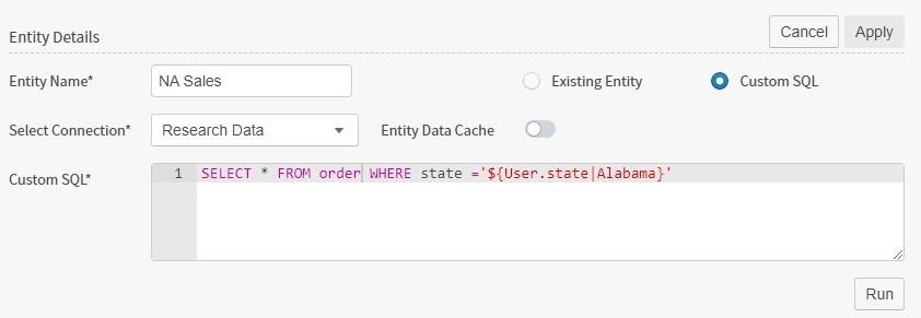 enter the custom SQL for your entity