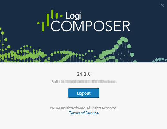 view your software version here, log out of your software, or select the link to read the terms of service